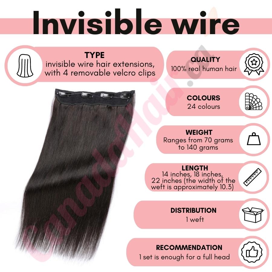 Black / Brown (#1b) Invisible Wire hair extensions 100% real hair
