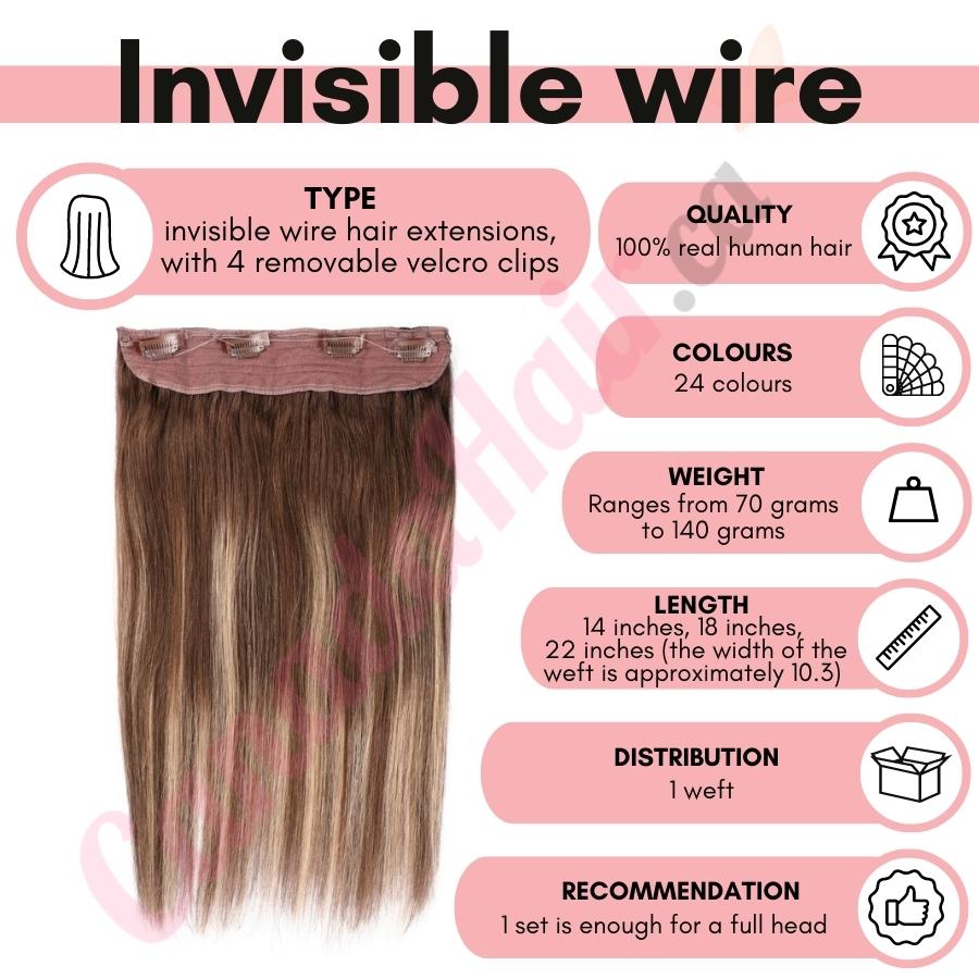 Dark Brown & Blonde Balayage Invisible Wire Hair Extensions Real Human Hair  Dark Brown & Blonde Balayage