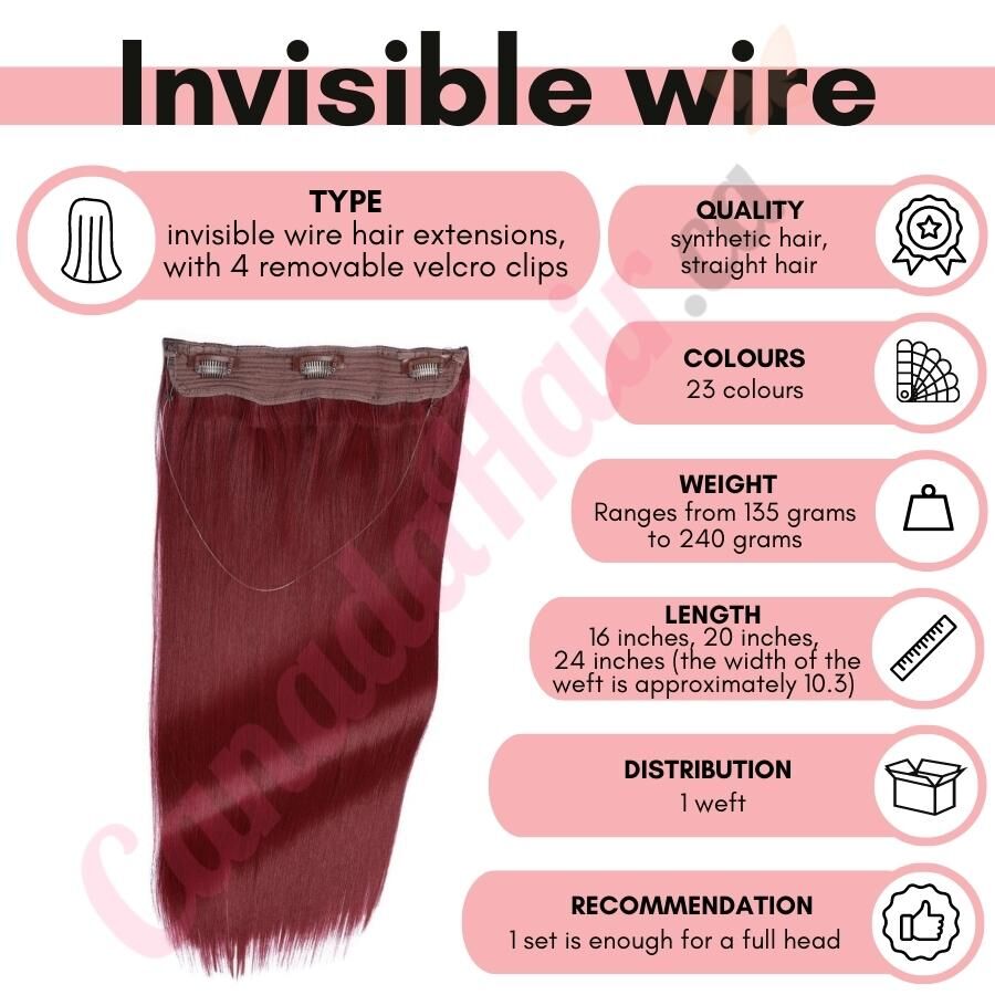 Burgundy Invisible Wire Hair Extensions Synthetic Hair Burgundy