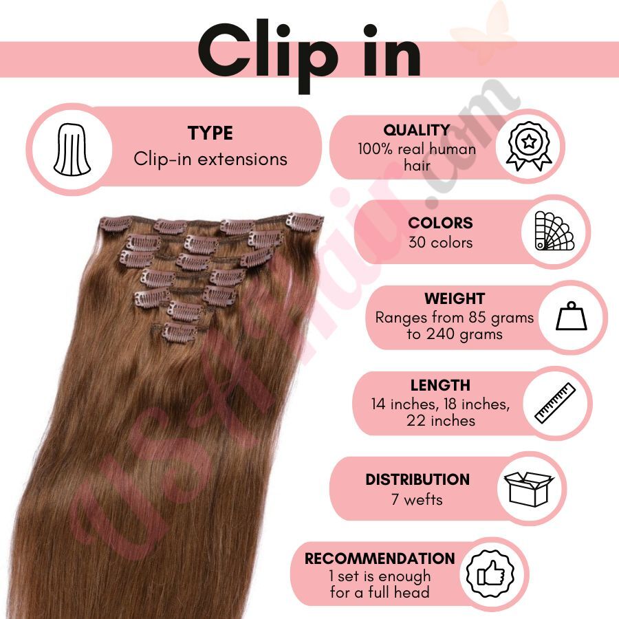 Skinny Clip-In (Single Piece) - Natural Wave | 14 Small (2 Clips) - Small (2 Clips) / 14 / 6 - Chestnut