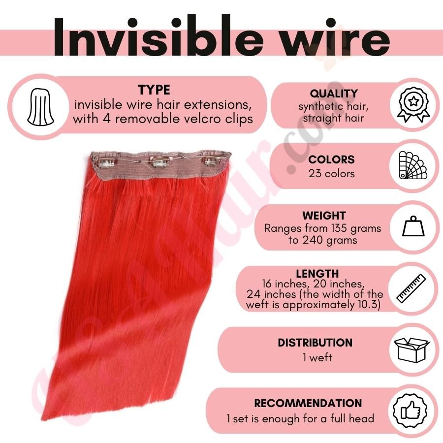 Red Invisible Wire Hair Extensions Fake Hair Synthetic Hair Red