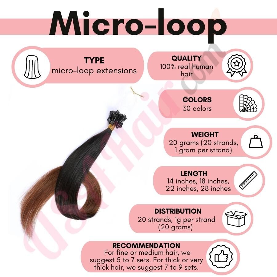 Ombre Chestnut Brown MICRO LOOP hair extensions 100% real hair (human hair)  Qty: 20 strands