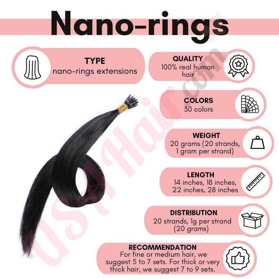 Nano Ring Beads Link Hair Extensions Micro Nano Tip Remy Human Hair  Highlight 1g
