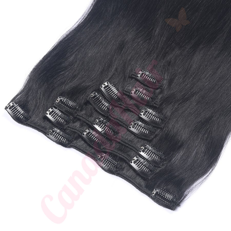 Maxfull Black Seamless Clip In Human Hair Extensions, Skin Weft Remy Hair  Extension Clip On Human Hair, 7pcs, 16inch, 115g 16 Inch Black(#1B)