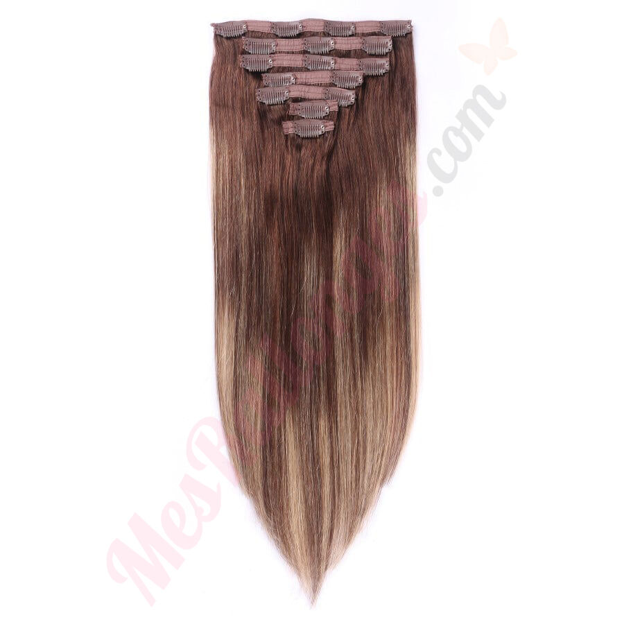 Brun Foncé & Blond Balayage Rallonges à Clips, Extensions Cheveux  Capillaires Cheveux Humains Naturels Brun Foncé & Blond Balayage