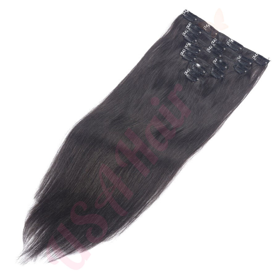 Clip in Hair Extensions Black Human Hair Balayage #1b/silver, 16 / Black / Straight Clip