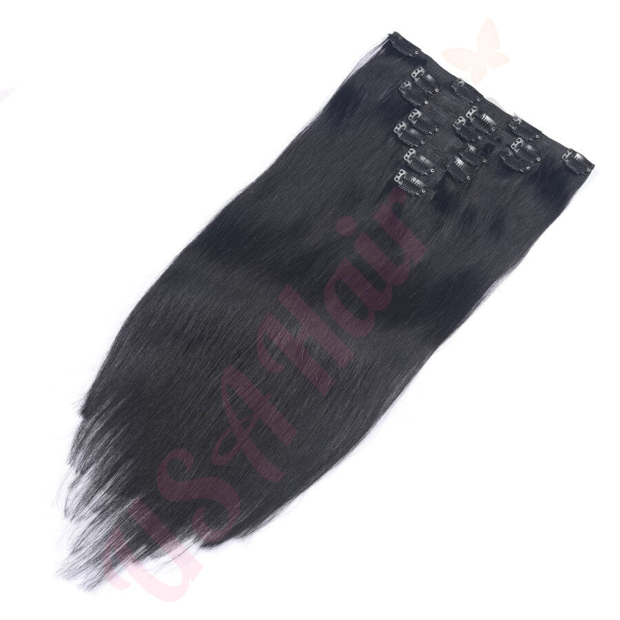 ItBelongs2U 16 Clips Long Straight Synthetic Hair Extensions Clips High Temperature Fiber 2/33#24inch Black 2/33#