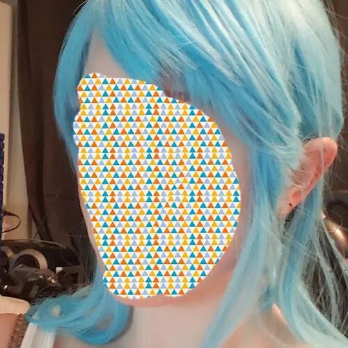 Customer wearing wigs
