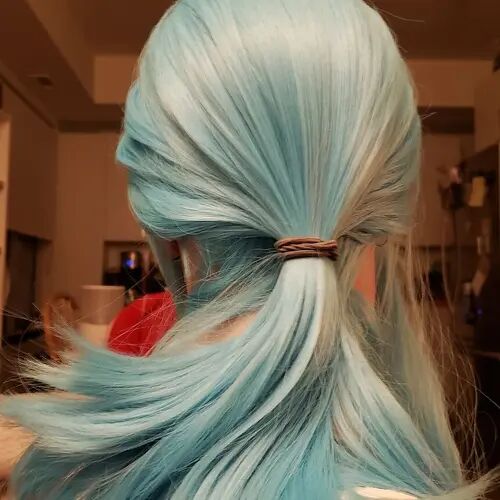 Customer wearing wigs
