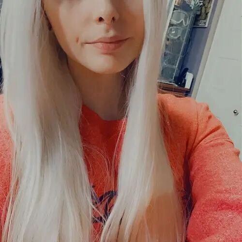 Customer wearing wigs