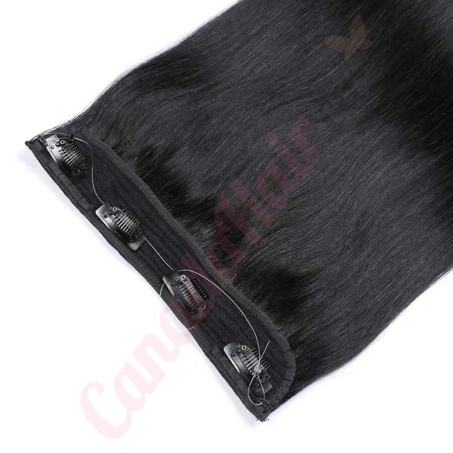 Invisible Wire Hair Extensions Human Hair Balayage Hairpiece Fish Line  Fusion Real Natural Hair Extensions with Transparent Line Color: Natural  black 1B, Length: 12inch(30cm)75g