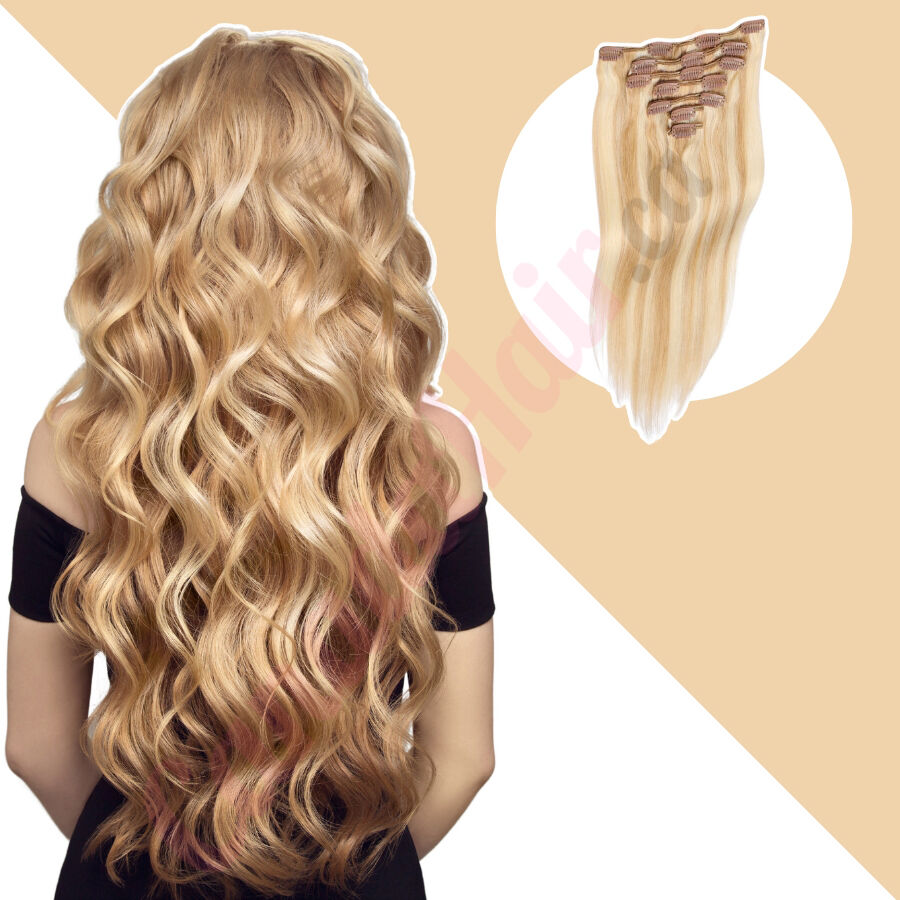 Strawberry Blonde / Bleach Blonde (#27/613) CLIP IN hair extensions 100%  real hair (human hair)