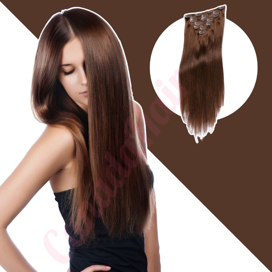Brown (#4) CLIP IN hair extensions 100% real hair (human hair)