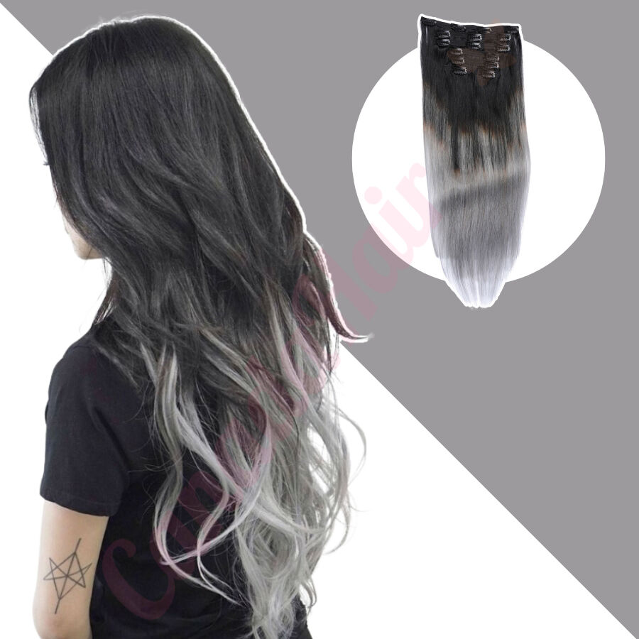Ombre Grey CLIP IN hair extensions 100% real hair (human hair)