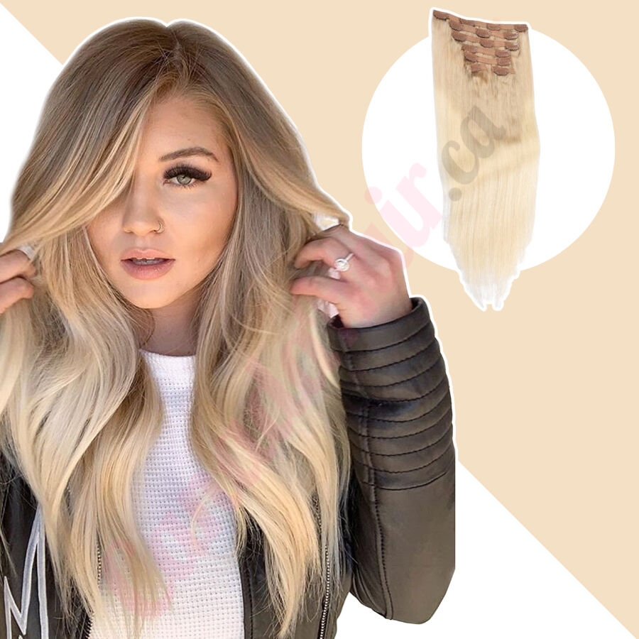 Ombre Ash Blonde Clip in hair extensions Real Human Hair Ombre Ash Blonde