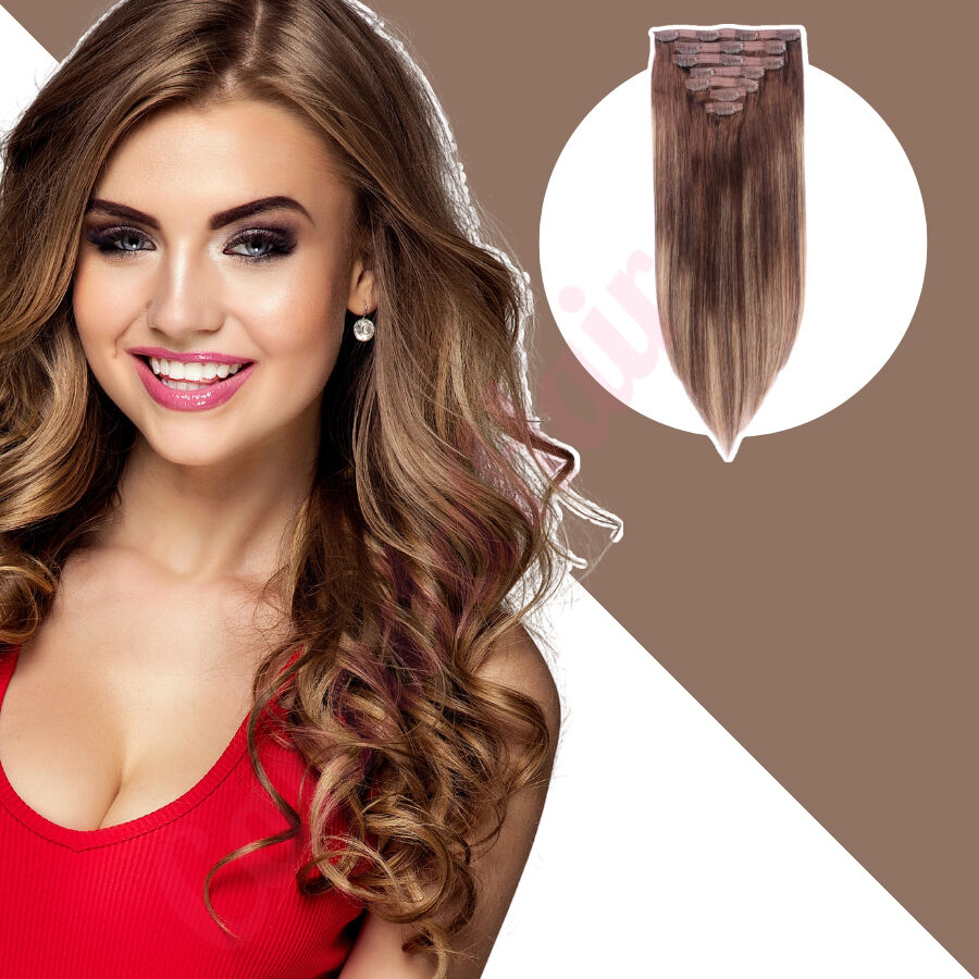 Dark Brown & Blonde Balayage Clip in hair extensions Real Human Hair Dark  Brown & Blonde Balayage