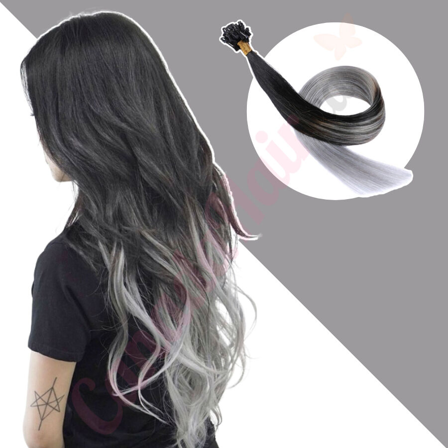 Ombre Grey MICRO LOOP hair extensions 100% real hair (human hair) Qty: 20  strands