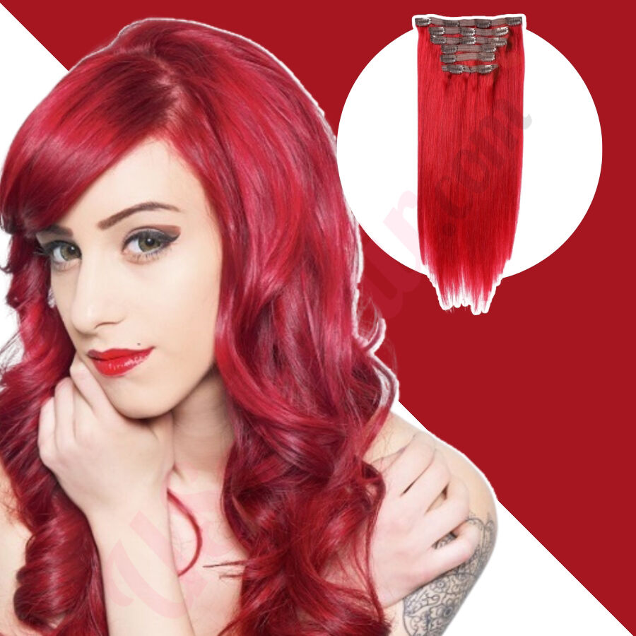 Red CLIP IN hair extensions 100% real hair (human hair)