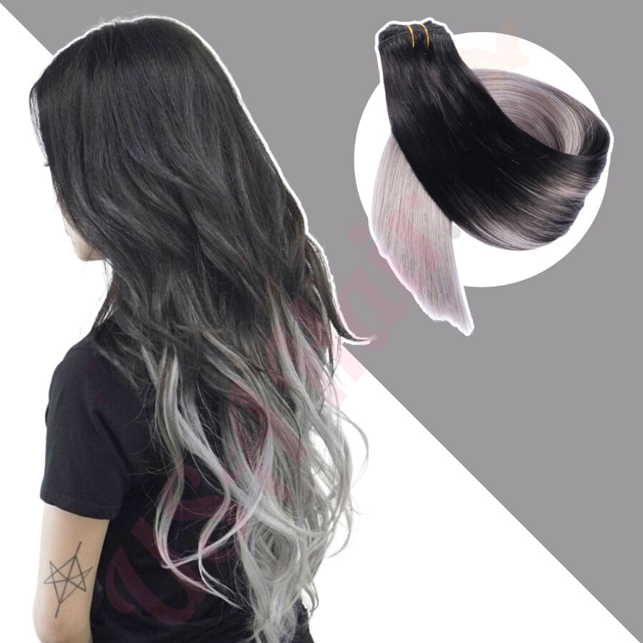 Ombre Gray sew in hair extensions, remy hair weaves wefts Real Hair Ombre  Gray