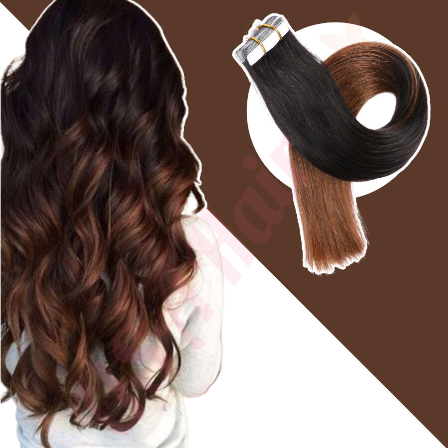 Ombre Chestnut Brown TAPE IN hair extensions 100% real hair (human hair)  Qty: 20 wefts