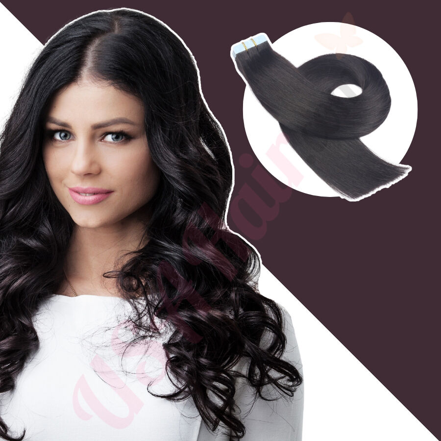 Premium Remy Tape-in 22 Jet Black 1 - Glam Seamless Hair Extensions