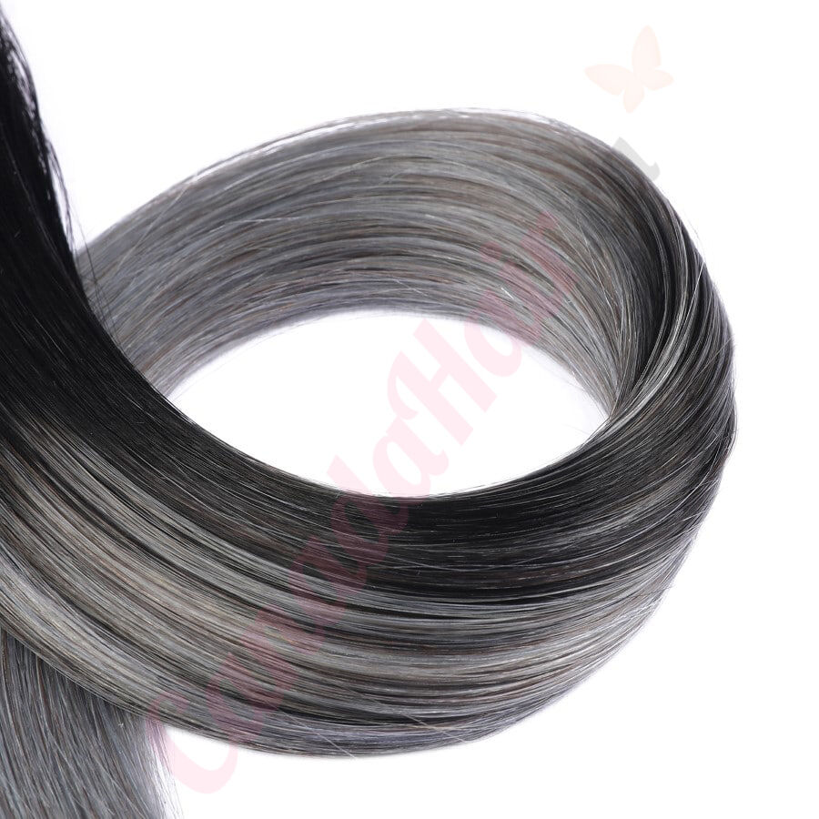 Ombre Grey nano beads hair extensions, nano rings extensions Real Human  Hair Ombre Grey