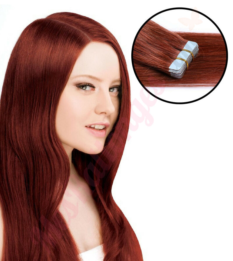 Auburn Foncé (#33) Rallonges à BANDES ADHÉSIVES | Extensions cheveux  humains 100% naturels