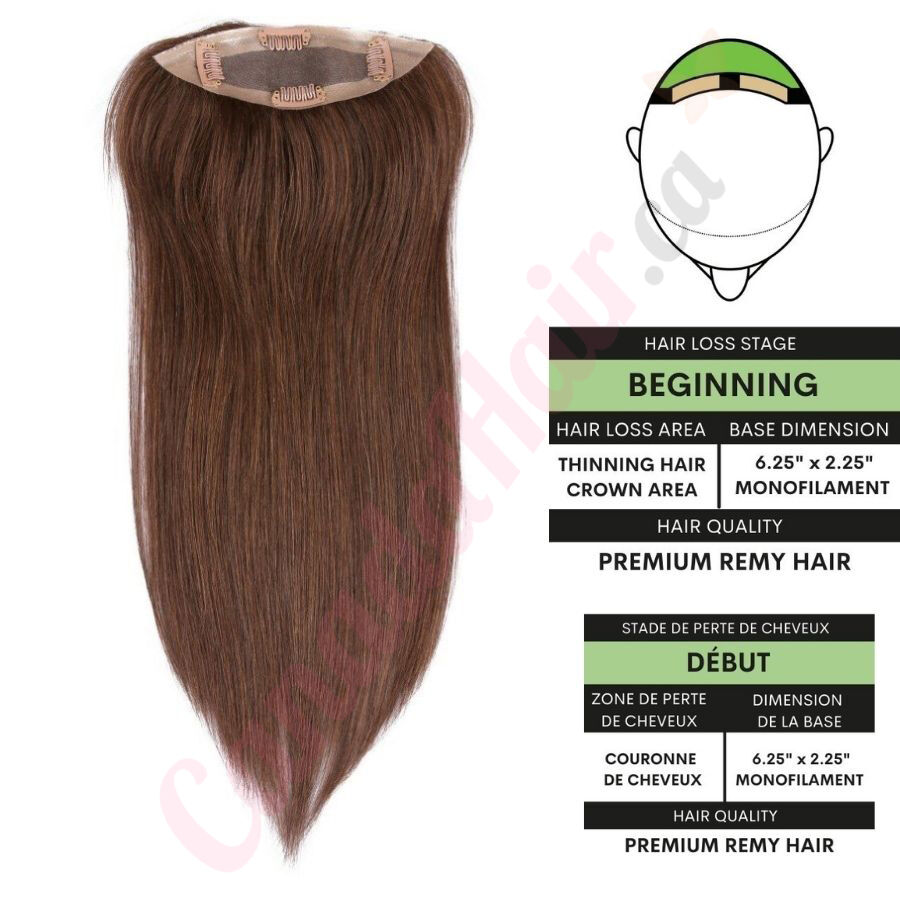 Hair Toppers Dark Brown for Thinning Hair Full Crown Size 6.5 inch x 2.25 inch Weight 50g Remy Human Hair 14 inches Canada Hair