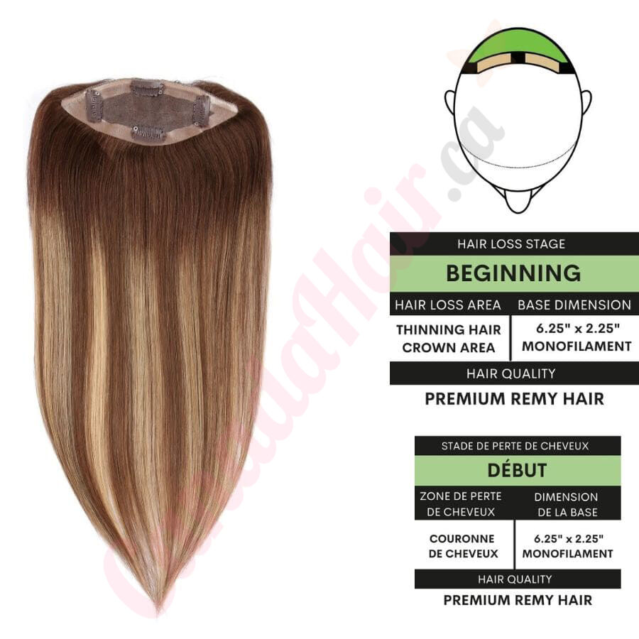 Dark Brown & Blonde Balayage Hair Topper 14 inch For Thinning Hair Full  Crown (Size: 6.5 inch x 2.25 inch, Weight: 50g) Remy Human Hair