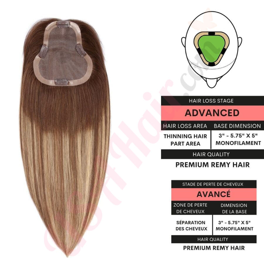 Ombre Balayage Hair Topper 14 inch For Thinning Hair Part Large Coverage  (Size: 3 inch  inch x 5 inch, Weight: 60g) Remy Human Hair