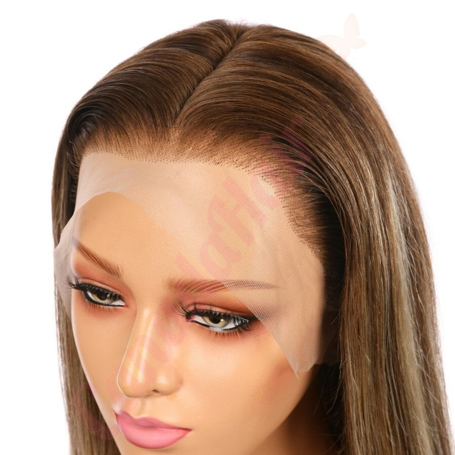 Long Sleek Straight Medium Chestnut Brown Ombre Lace Front Wigs - LILLIANA