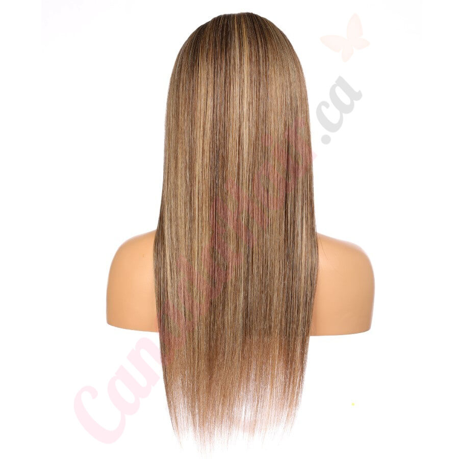 Long Sleek Straight Medium Chestnut Brown Ombre Lace Front Wigs - LILLIANA