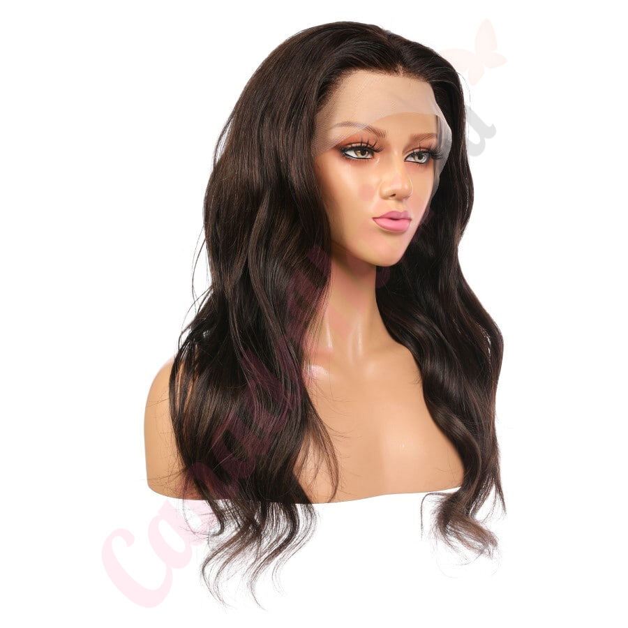 Rose Long Brunette Remy Human Hair Wig 18 Inches