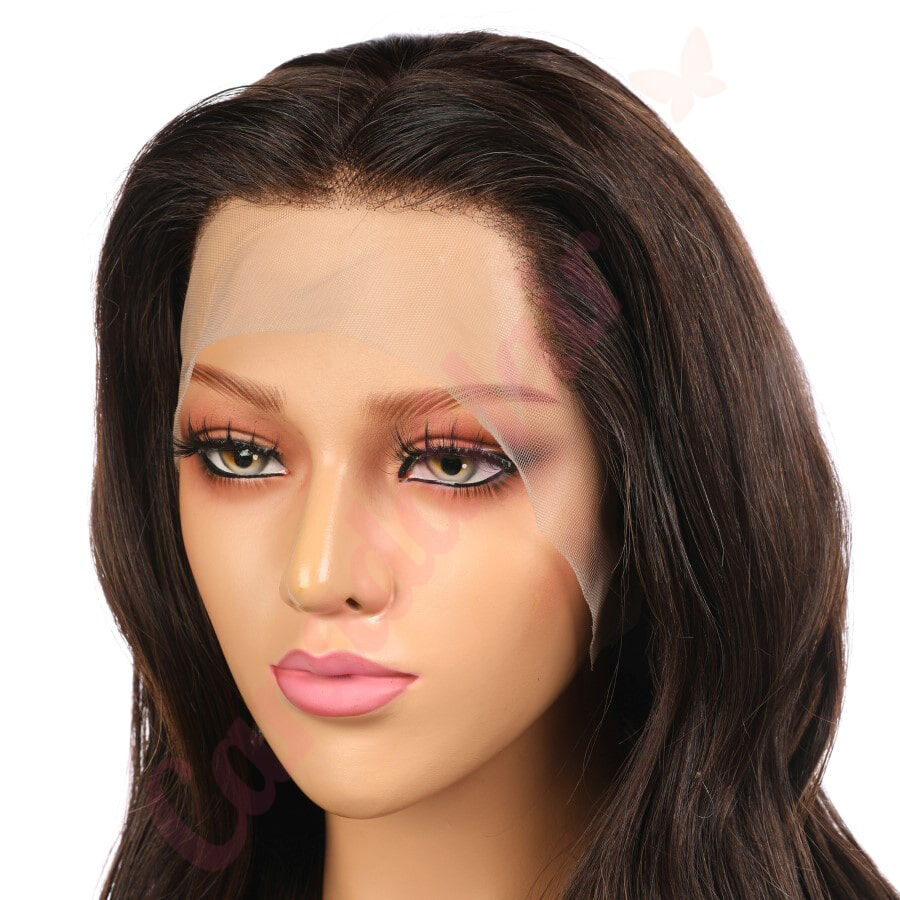 Rose Long Brunette Remy Human Hair Wig 18 Inches