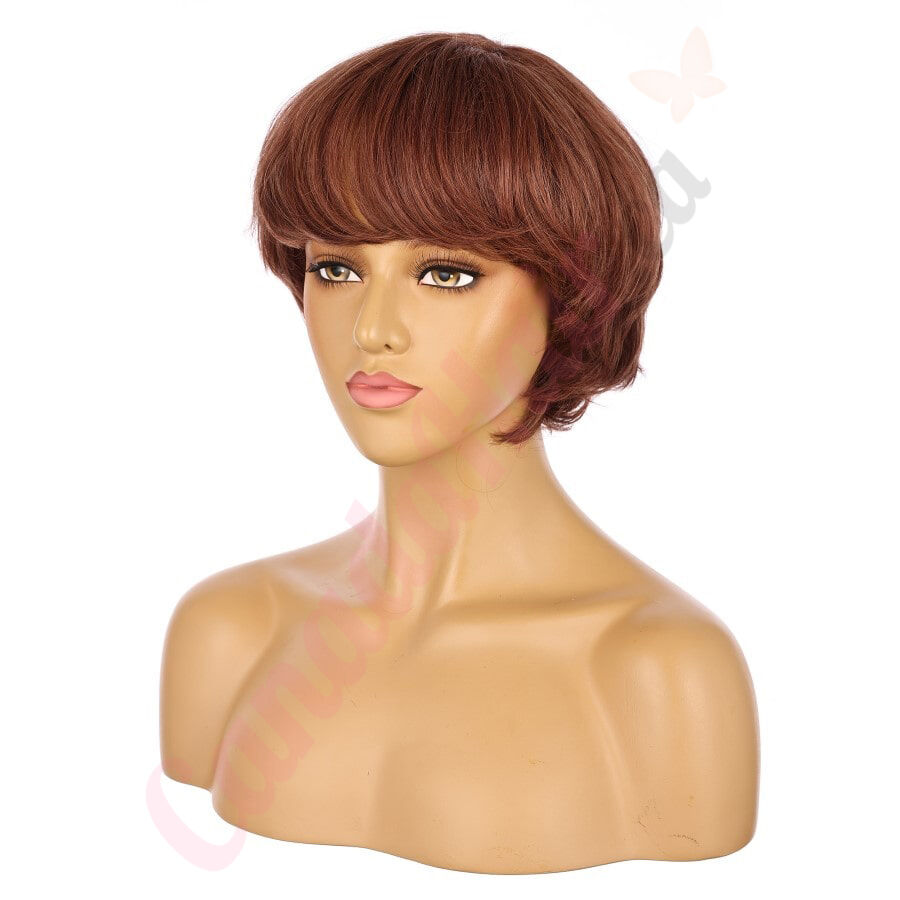 10" Auburn Short Wig 10 inch Remy Human Hair with bangs # 7-3