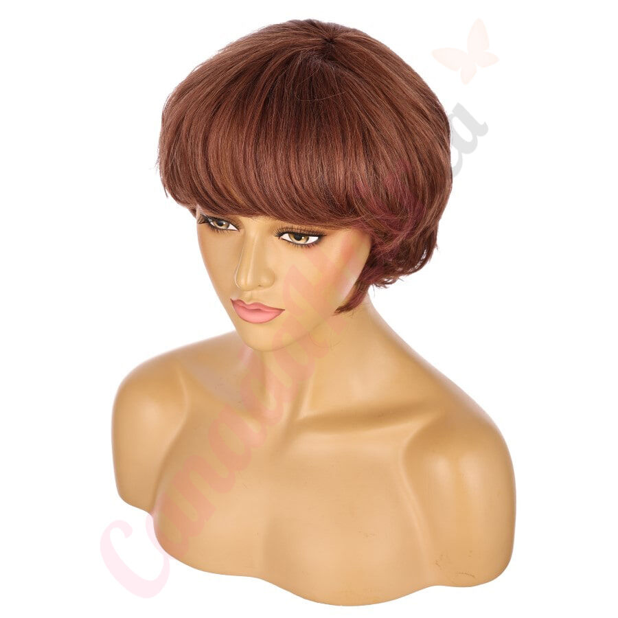 10" Auburn Short Wig 10 inch Remy Human Hair with bangs # 7-3