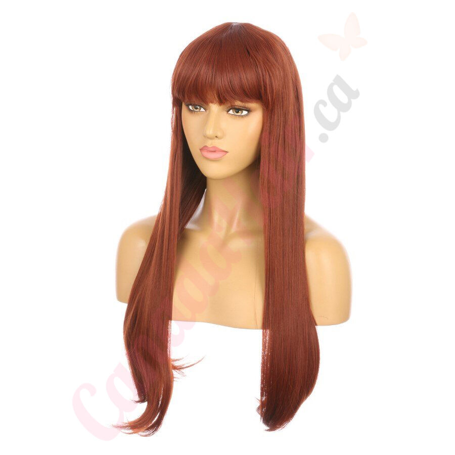 DM1707474 v4 Auburn Red Extra Long Synthetic Hair Wig with Bang