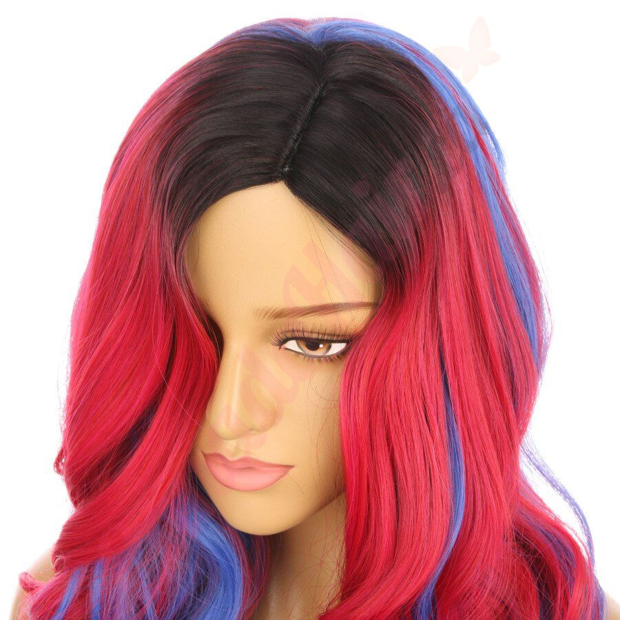 DM2031105 v4 Ombre Red and Blue Long Synthetic Hair Wig Final Sale