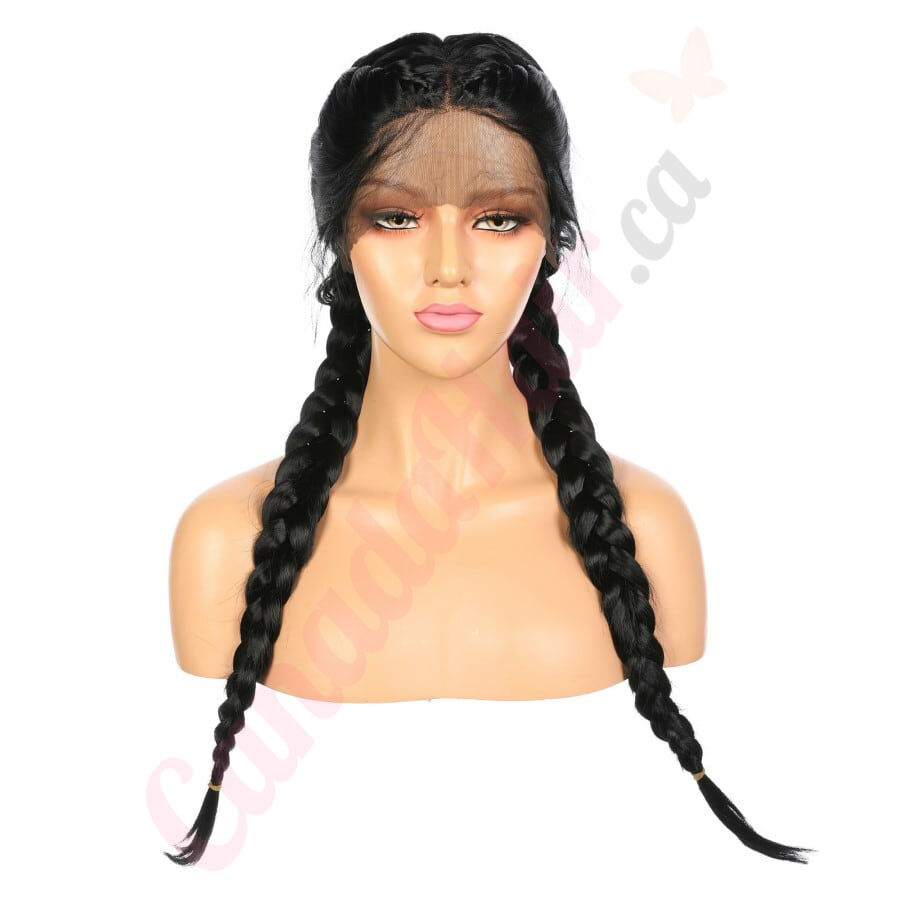 G1904817 v2 Short Black Synthetic Hair Braided Wig Final Sale