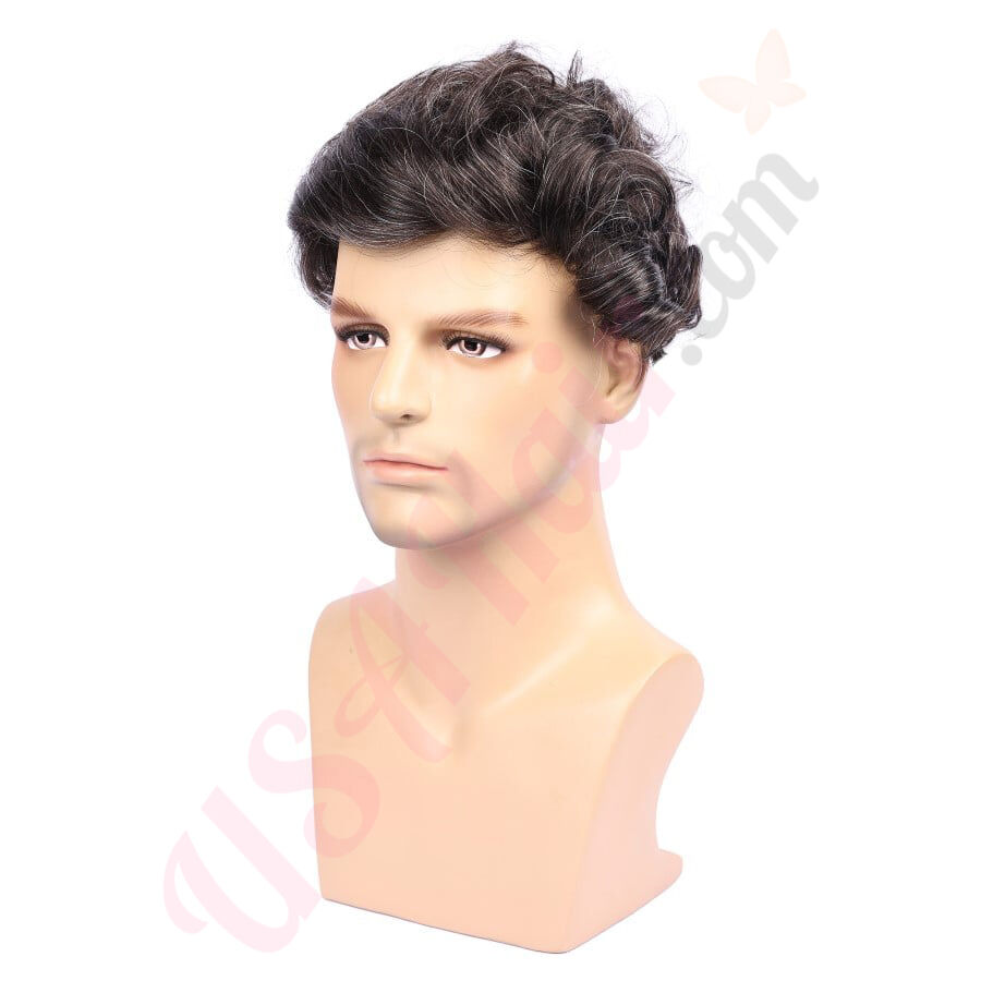 Premium Human Hair Male Bald Mannequin Head Curly Wig Display