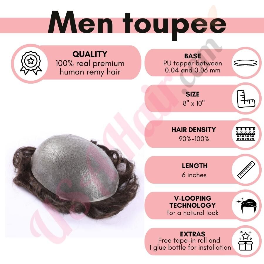 Hair toupee for men size 4 inches sale