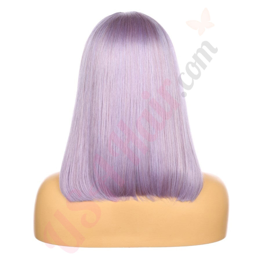 Lilac Light outlet Purple Violet Wig Long Straight Layered NO Lace Front Human Hair Blends Wig Bangs Fringe Ladies Womens Wigs Gift For Her