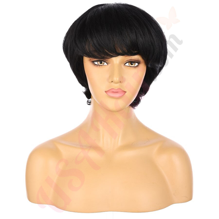 Pixie Wig for Women No Lace Remy Human Hair Full Wig Cap 130