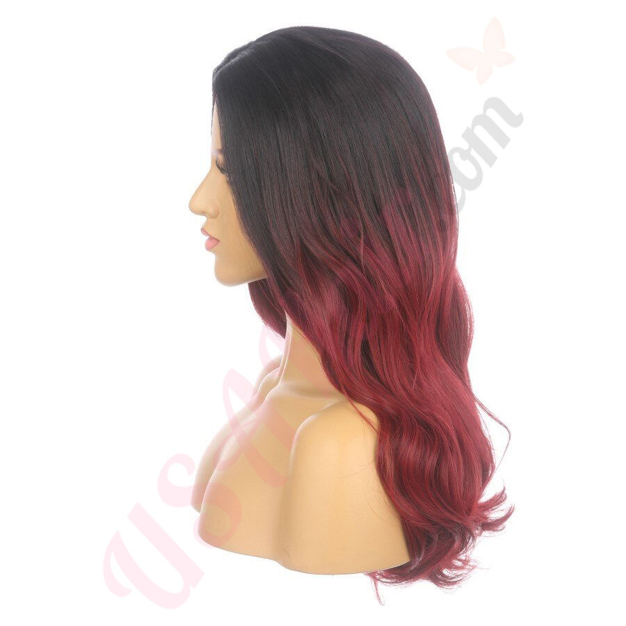 DM1707537 v4 Ombre Burgundy Long Synthetic Hair Wig Square Cut Bob